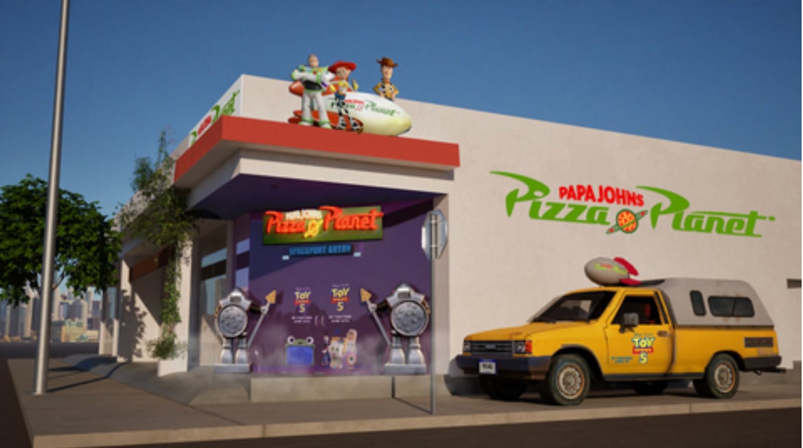Papa Johns transforme la fictive Pizza Planet de Pixar en pop-ups réels pour Toy Story 5.